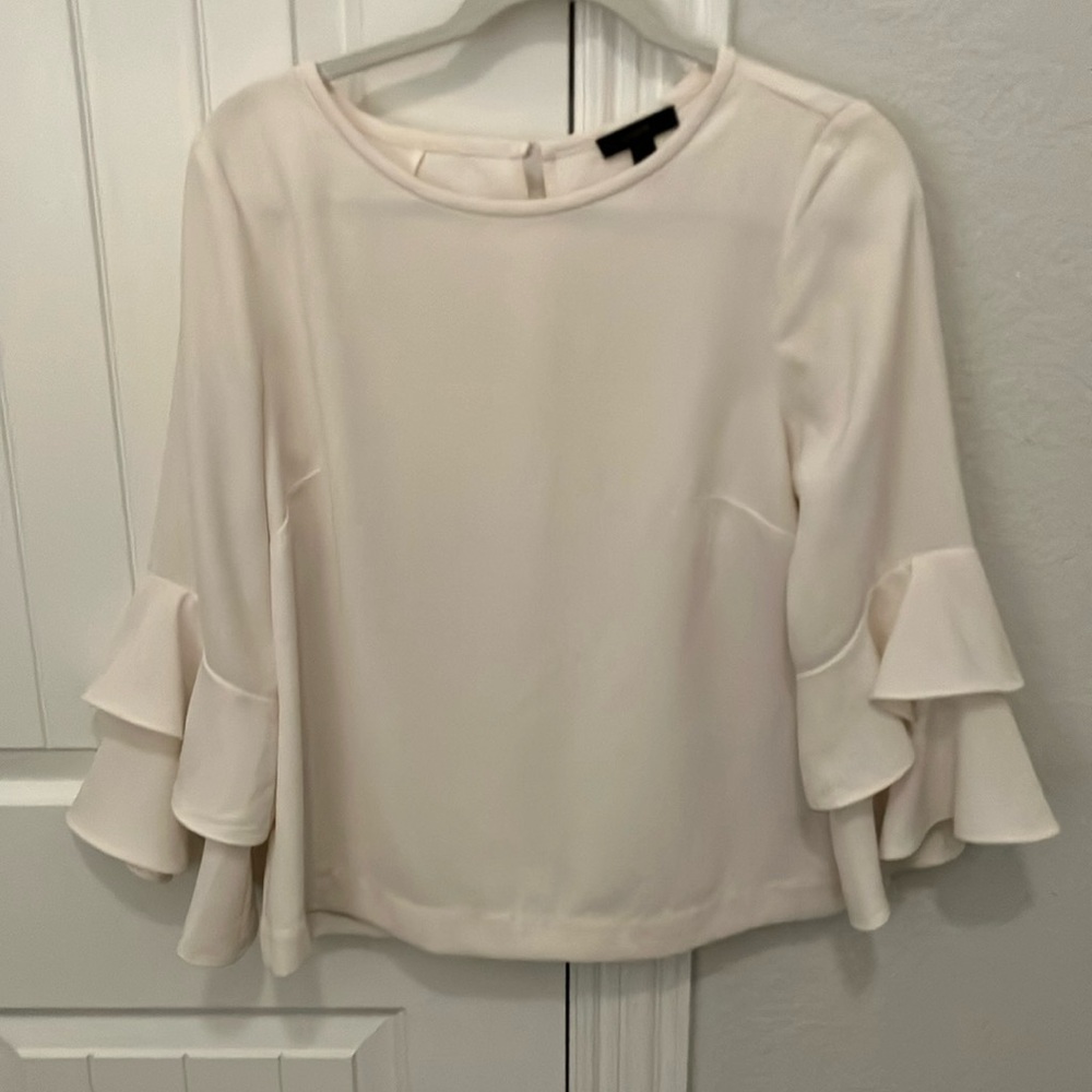 J. Crew Elegant Cream Blouse with Ruffle Sleeves